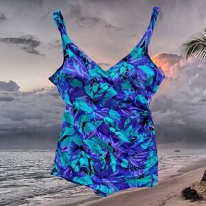 80’s Vintage Maxine Of Hollywood Purple Green Low Leg Glam Swimsuit Bathing Suit